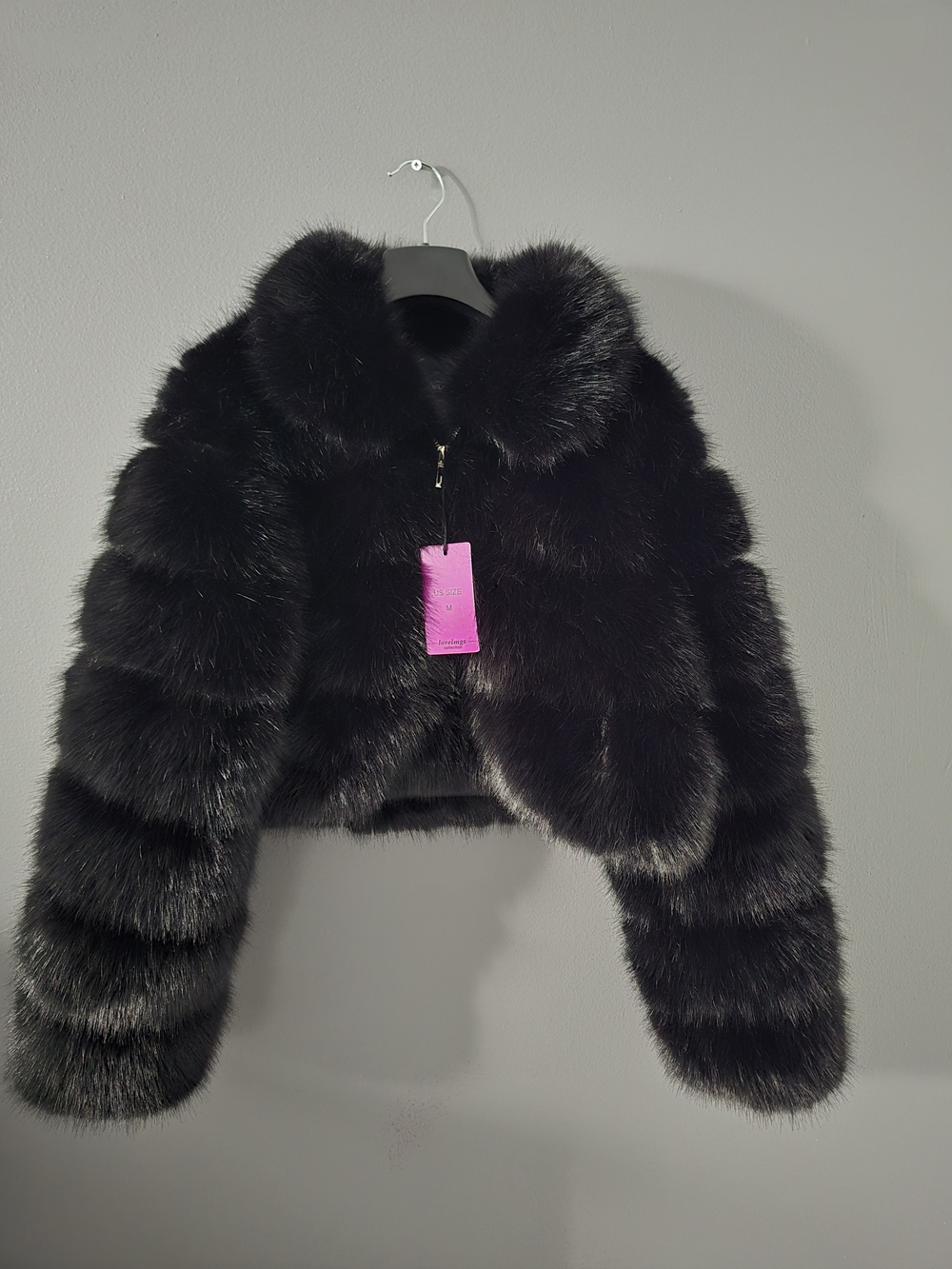 Black Faux Fur Cropped Jacket- Medium NWT